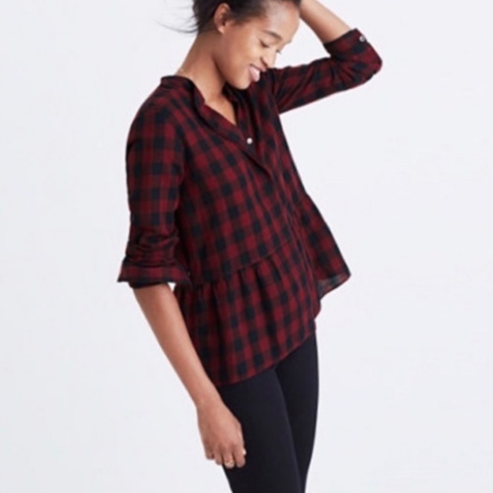 Madewell Lakeside Peplum Shirt in Buffalo Plaid